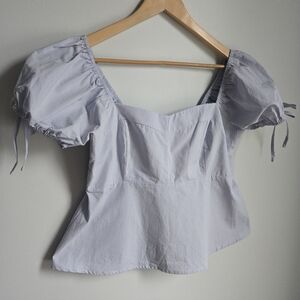 New HEM & THREAD Light Sky Blue Puff Sleeve Modal And Cotton Blouse
